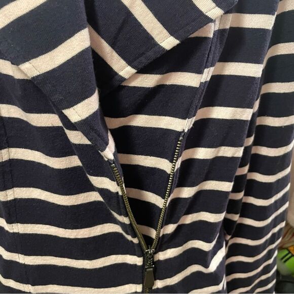 Talbots Navy Blue And Pink Striped Moto Zippered Jacket Womens Size Medium EUC - Picture 5 of 10